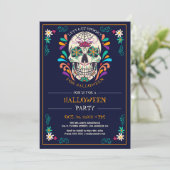 Sugar Skull Halloween Party Invitation Kaart (Staand voorkant)