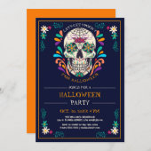 Sugar Skull Halloween Party Invitation Kaart (Voorkant / Achterkant)