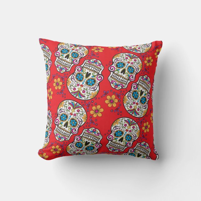 Sugar Skull Halloween Red.png Kussen (Voorkant)