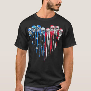 Sugar Skull Heart American Flag 4 juli Patrio T-shirt