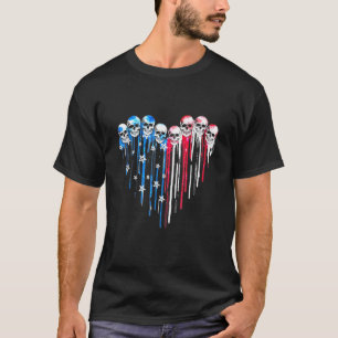 Sugar Skull Heart American Flag 4 juli Patrio T-shirt
