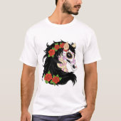 Sugar Skull Horse met rode rozen T-shirt (Voorkant)