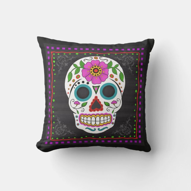 Sugar Skull I Folk Art Pillow Buitenkussen (Voorkant)