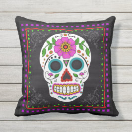 Sugar Skull I Folk Art Pillow Buitenkussen