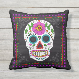 Sugar Skull I Folk Art Pillow Buitenkussen