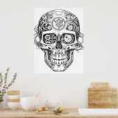 Sugar Skull Image Black + White Art on Wall Poster (Keuken)