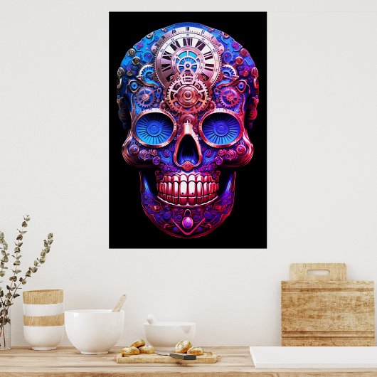 Sugar Skull Images Blue and Black on a Wall Poster (Keuken)