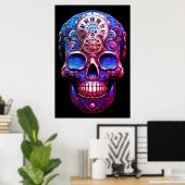 Sugar Skull Images Blue and Black on a Wall Poster (Thuiskantoor)