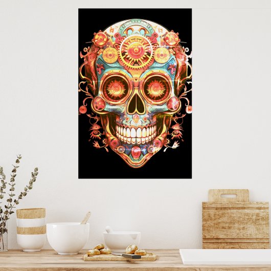 Sugar Skull Images Bright Smiling Guy on a Wall Poster (Keuken)