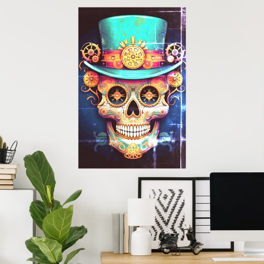 Sugar Skull Images Cool Guy in a Cool Hat on Wall Poster (Thuiskantoor)