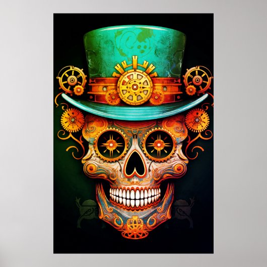 Sugar Skull Images Cool Guy in a Cool Hat on Wall Poster (Voorkant)