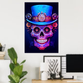 Sugar Skull Images Cool Guy in a Top Hat on a Wall Poster (Thuiskantoor)
