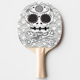 Sugar Skull in Crossbones Zwart & Wit Tafeltennisbatje