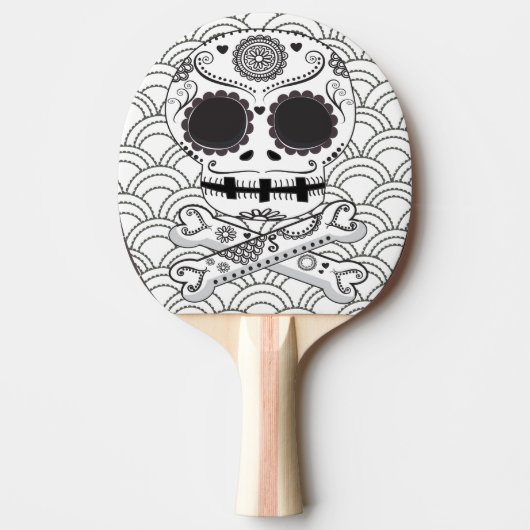 Sugar Skull in Crossbones Zwart & Wit Tafeltennisbatje (Voorkant)