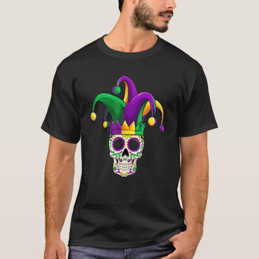 Sugar Skull Jester Kostuum Mardi Gras, Volwassen M T-shirt (Voorkant)
