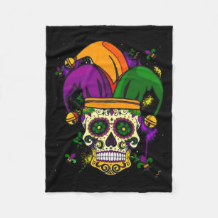 Sugar Skull Jester Pet Mardi Gras Vet Dinsdag Carn Fleece Deken