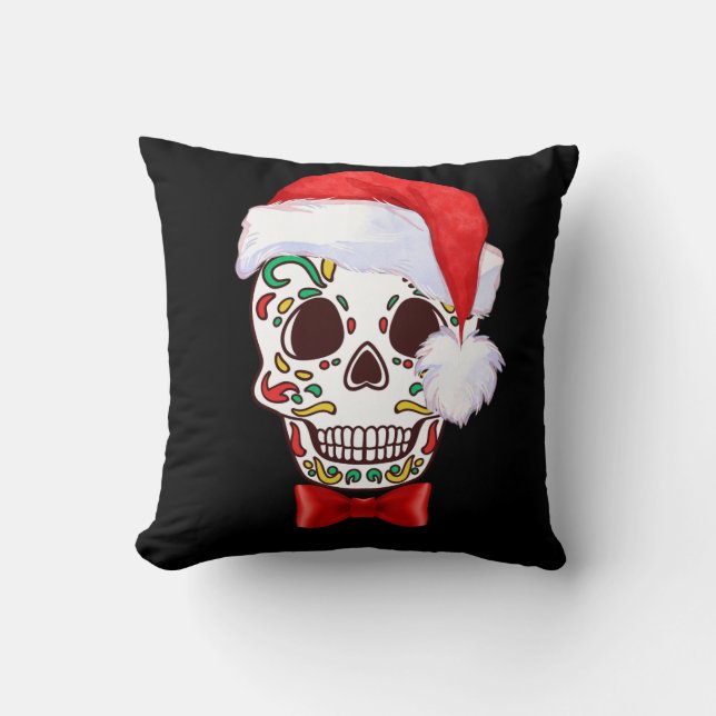 Sugar Skull Kerstkussen met Santa Hat Kussen (Voorkant)
