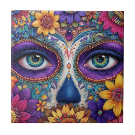 Sugar Skull Lady Face Day Of The Dead Ceramic Tile Tegeltje (Voorkant)