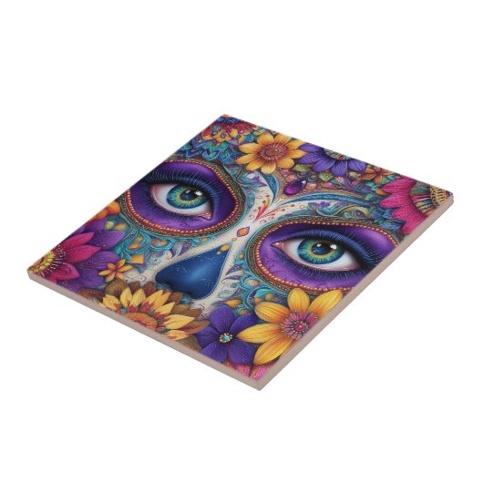 Sugar Skull Lady Face Day Of The Dead Ceramic Tile Tegeltje (Zijkant)