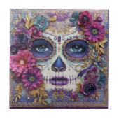 Sugar Skull Lady Face Day Of The Dead Ceramic Tile Tegeltje (Voorkant)