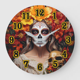 Sugar Skull Lady Grote Klok