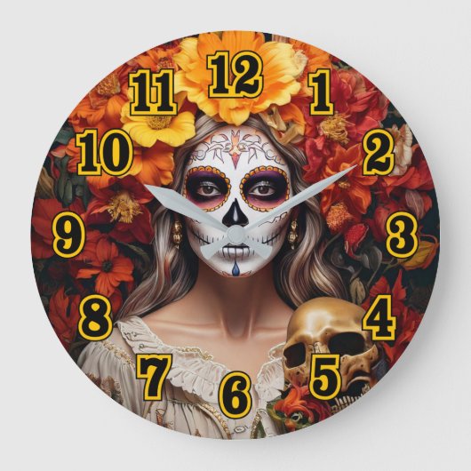 Sugar Skull Lady Grote Klok (Voorkant)