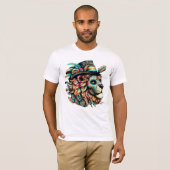 Sugar Skull Lion met een hoge hoed T-shirt (Voorkant volledig)
