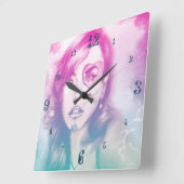 Sugar Skull Makeup Girl, kleurrijke vierkant klok (Hoek)