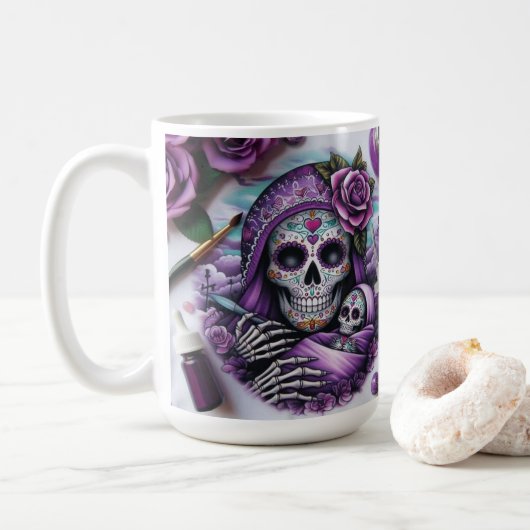 Sugar Skull Mama en Baby Koffiemok (Met donut)