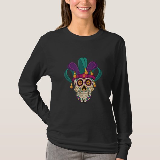 Sugar Skull Mardi Gras Carnival New Orleans T-shirt (Voorkant)