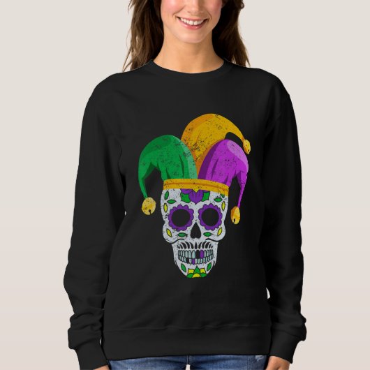 Sugar Skull Mardi Gras Party Apparel  Men Women Ki Trui (Voorkant)