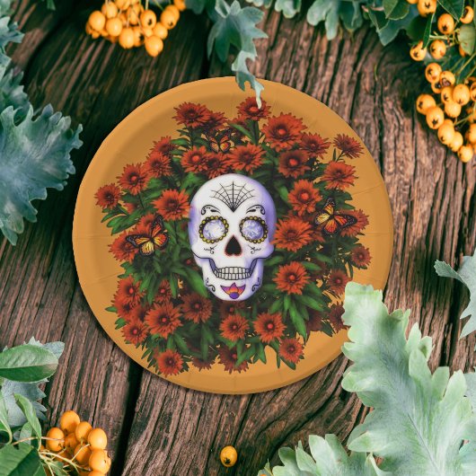 Sugar Skull Marigold Dia de Los Muertos Halloween Papieren Bordje