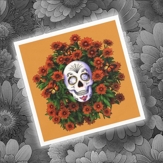 Sugar Skull Marigold Dia de Los Muertos Halloween Servet