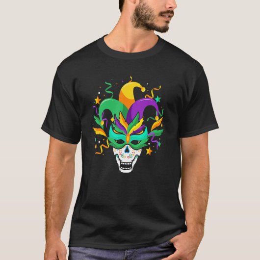 Sugar Skull Mask Jester Hat Mardi Gras Carnival Ne T-shirt (Voorkant)
