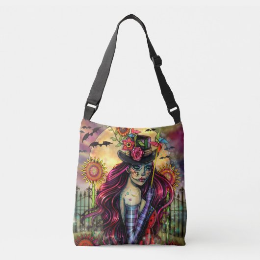 Sugar Skull Meisje Fantasy Halloween Kunst Crossbody Tas (Voorkant)