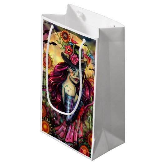 Sugar Skull Meisje Fantasy Halloween Kunst Klein Cadeauzakje (Voorkant Gekanteld)