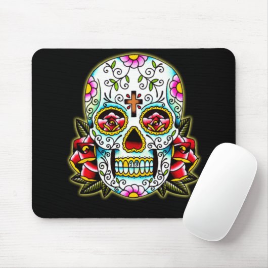Sugar Skull met bloemen Muismat (Met muis)