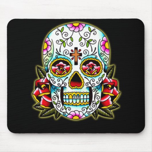 Sugar Skull met bloemen Muismat (Voorkant)