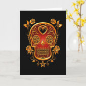 Sugar Skull met Rozen, geel en rood Kaart (Gele Bloem)