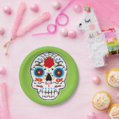Sugar Skull Mexicaans Spaans Skelet Party Groen Papieren Bordje (Feest)