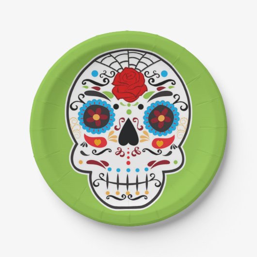 Sugar Skull Mexicaans Spaans Skelet Party Groen Papieren Bordje (Voorkant)