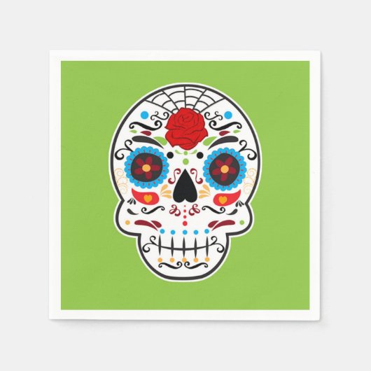 Sugar Skull Mexicaans Spaans Skelet Party Groen Servet (Voorkant)