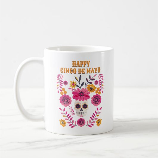 Sugar Skull Mexicaanse Folk Motief Happy Cinco de Koffiemok (Links)