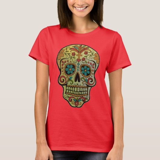 Sugar Skull Mexicaanse kunststijl T-shirt (Voorkant)