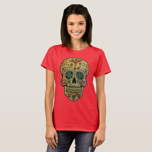 Sugar Skull Mexicaanse kunststijl T-shirt (Voorkant volledig)