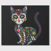 Sugar Skull Mexican Cat Halloween Day Of The Dead Cadeaupapier (Vlak)
