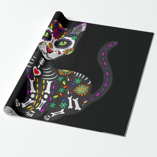 Sugar Skull Mexican Cat Halloween Day Of The Dead Cadeaupapier (Uitgerold)