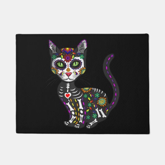 Sugar Skull Mexican Cat Halloween Day Of The Dead Deurmat (Voorkant)