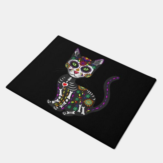 Sugar Skull Mexican Cat Halloween Day Of The Dead Deurmat (Schuin)