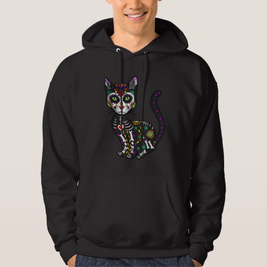 Sugar Skull Mexican Cat Halloween Day Of The Dead Hoodie (Voorkant)